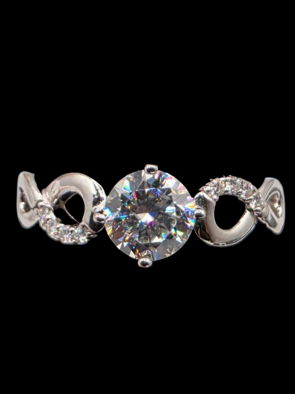 0.87 CTW Moissanite 925 Sterling Silver Infinity Statement Ring Size 9